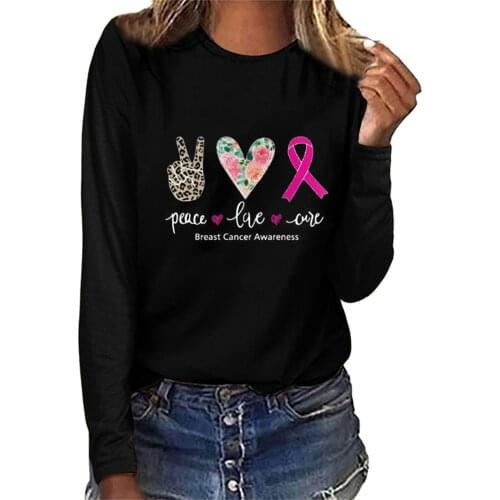 Women Long Sleeve Round Neck T-shirt Lovely Heart Text Splicing Printing Solid Color Casual All-match Lovely Girls T-shirt