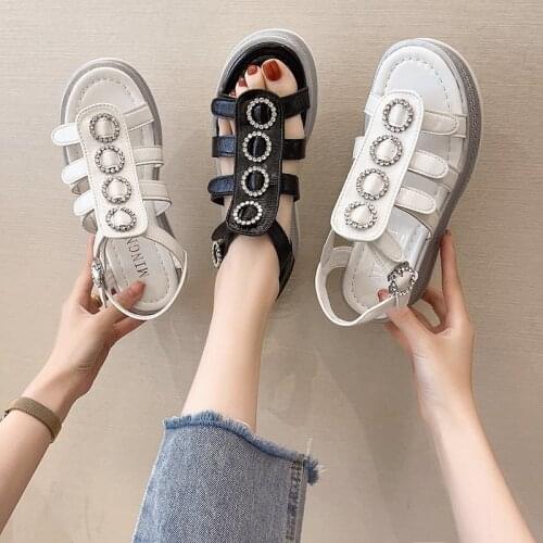 Womens shoes thick-soled sandals womens 2021 summer new thick-soled rhinestone word buckle open-toe fashion sandals X800