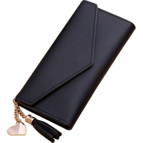 Women Wallets Clutch Lady Purses ID Cards Holder Envelope Moneybags Female Heart Tassels Long Purse Handbags Casual Pouch Bags