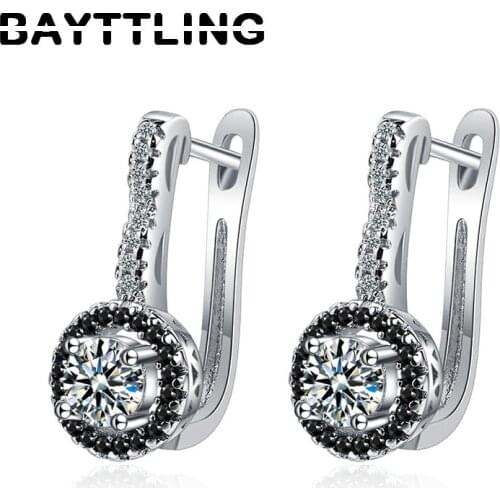 BAYTTLING New 925 Sterling Silver 20MM Luxury Black Round Zircon Pendant Earrings For Women Fashion Wedding Jewelry Gifts