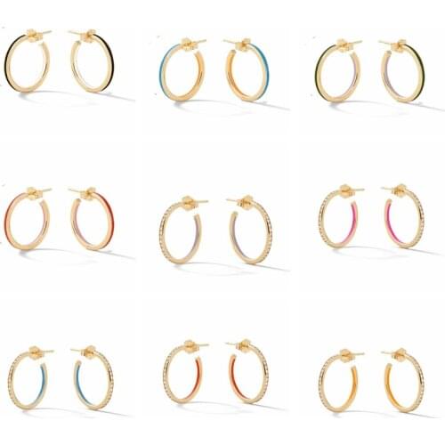 AIDE New Arrival 925 Sterling Silver Stud Earring for Women Zircon Enamel C-shaped Piercing Earring 2021 Trend Jewelry Gift Y2K