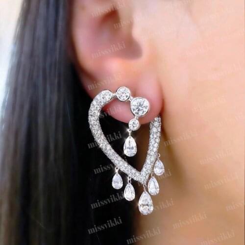 High Quality New Luxury Women Clear Crystal Dangle Earrings Shiny Cubic Zircon Drop Earring For Bridal Wedding Party Accessories