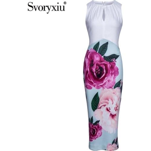 Svoryxiu 2021New Runway Designer Summer Party Sheath Dress Womens Charming Flower Print Package Buttocks Dresses XXL Vestdios