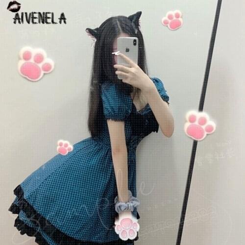 Japanese Harajuku Lolita Dress Gothic Punk Plaided Lace-up Girls Women Vestidos Dresses AFC1229