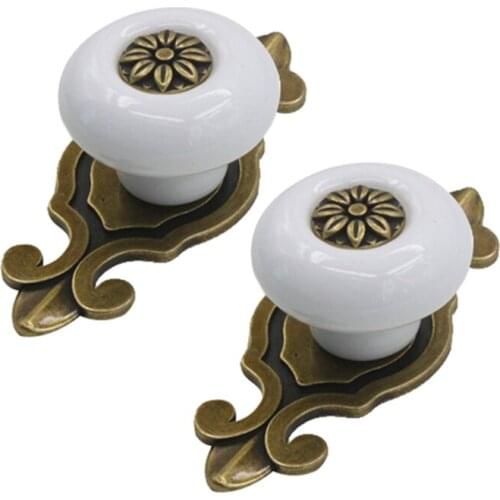 1 Pair Ceramic Door Drawer Cupboard Handle Pull Knobs Bronze Zine Alloy Base (White, Color of Base---Bronze)