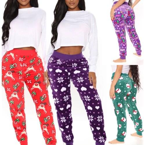 1pc Pants Christmas pajamas home service Christmas print thermal pajamas casual autumn and winter trousers pantalon штаны c50