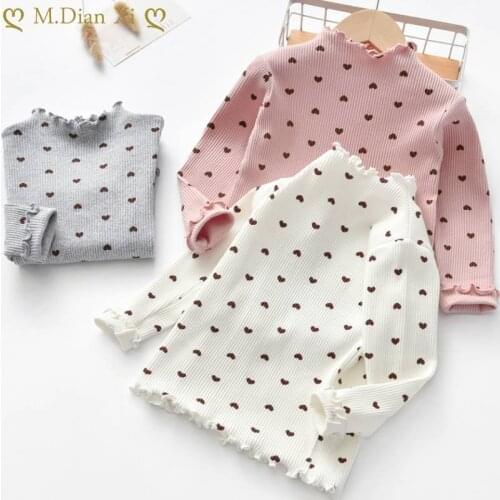 2021 Baby Girl Clothing Girls Shirt Long Sleeve O-neck Love Shirt Autumn Childrens Tops Cotton Childrens Tops Girls Clothing