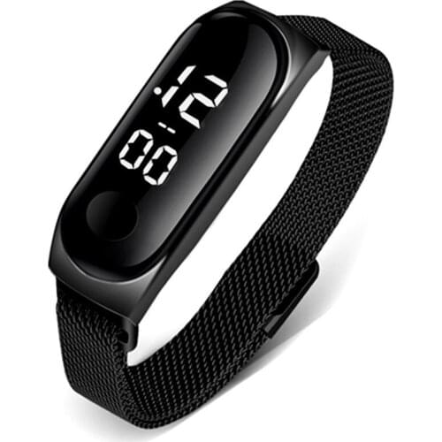 2021 Simple LED Curved Touch Screen Electronic Watch Mens Watch Waterproof Sports Stainless Steel Strap Fashion Digital Watch