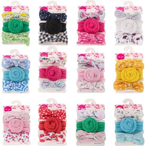 3pcs Multi-color Baby Hair Band Children Floral Hair Band Girls Baby Elastic Knot Rabbit Ear Hair Band Set Baby Hair Accessories