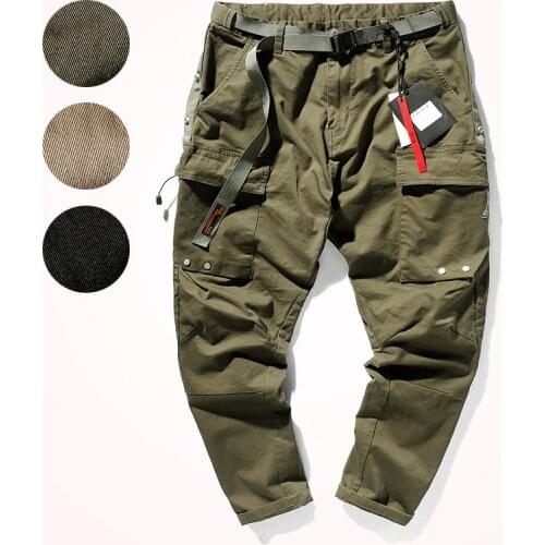 2020 Spring and Autumn Casual Pencil Pants Mens Fashion Washed Old 95% Cotton Stretch Multi-pocket Cargo Pants