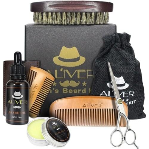 ALIVER Beard Grooming Kit Beard Growth Kit with Beard Growth Oil Beard Balm Beard Brush Beard Comb Beard Scissors