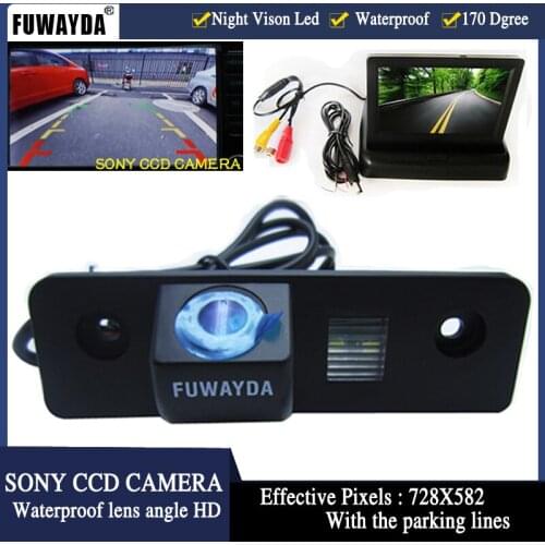 FUWAYDA wireCOLORS SONY CCD HD Car Rear View Camera waterproof With foldable Monitor For VW SKODA ROOMSTER OCTAVIA FABIA