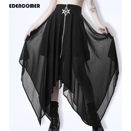 Black Irregular Half-length Skirt Female Zipper Mid-long Summer 2019 New Korean Autumn Skirts Lace Polyester Solid Skirts
