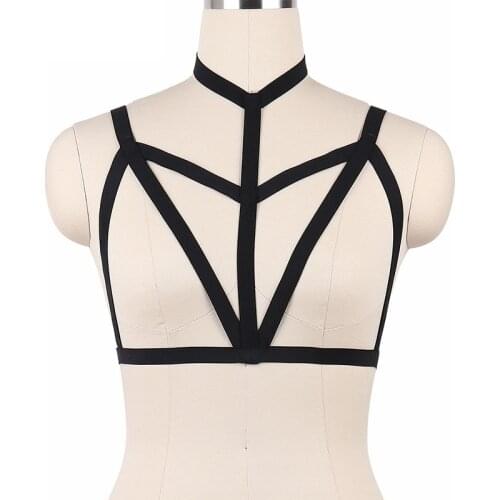 Black Strappy Tops Bustier Bondage Harness Lingerie 90s Sexy Body Cage Harness Bra Erotic Burlesque Dress Women Crop Tops O0051