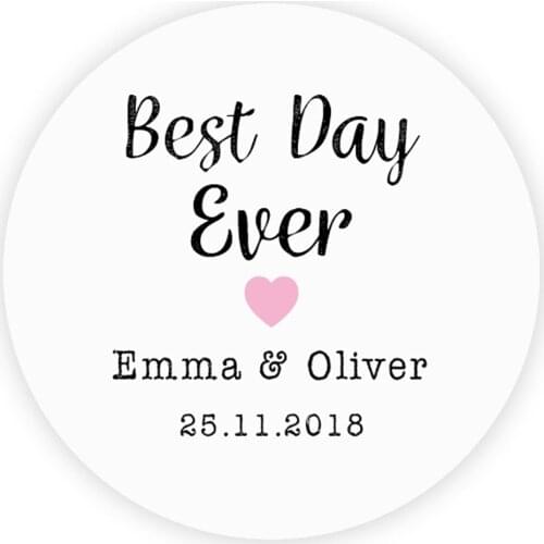 DouxArt 100 Pieces Custom Personalized, Best Day Ever Wedding Stickers, 40mm Wedding Communion Labels Envelopes Seals P128