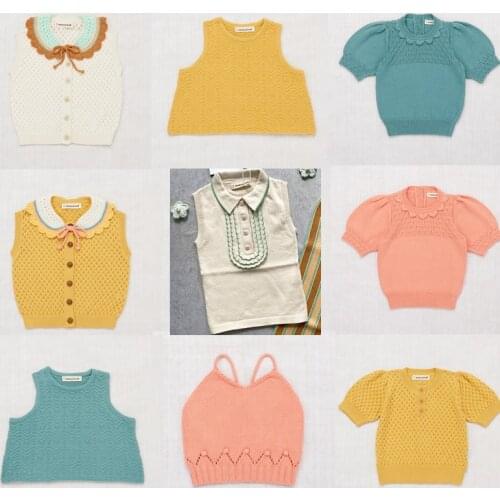 Misha & Puff Brand Girls T-shirt 2021 Summer New Arrivals Baby Girl Knit Blouse 100% Cotton Hand Made Girls Outfits Boys Clothes