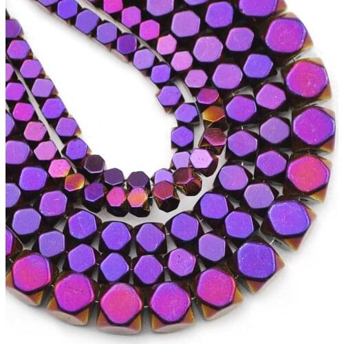 Natural Stone Faceted Square Hematite Beads 3/4/6MM Purple Cube Spacer Loose Beads for Jewelry Making DIY Bracelet Accessories