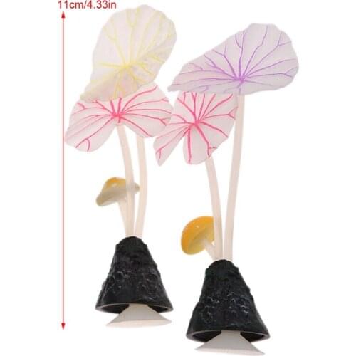 Fish Tank Artificial Silicone Aquarium Decoration Lotus Leaf Mushroom Glowing Plant Ornament Water Landscape Decoration