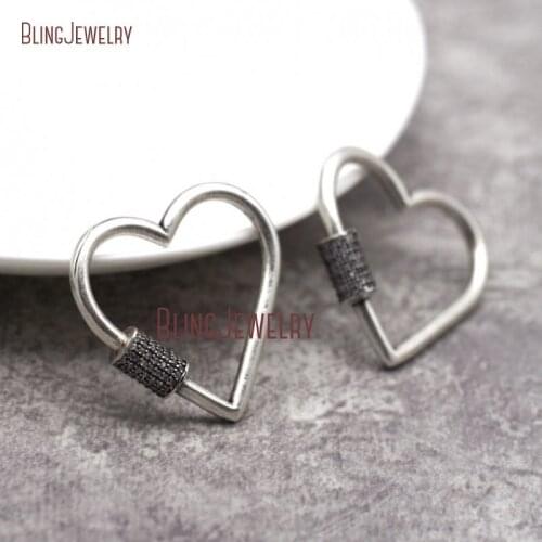 Jet CZ Paved Lock Antique Silver Heart Lock Screw Clasp Lock Carabiner Lock 31X31mm FC28825