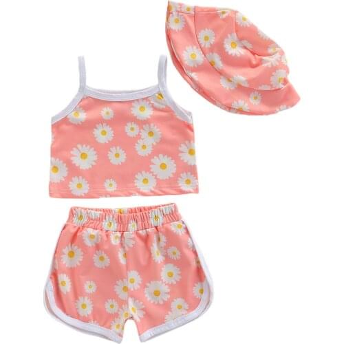 3Pcs Baby Newborn Girls Print Outfits Sleeveless Top Shorts Sunhat Infant Toddler Summer Casual Sets Baby Clothes 6M-5T