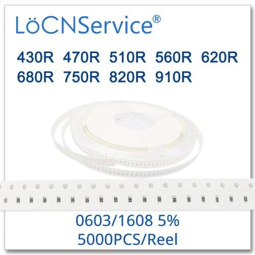 LoCNService 0603 J 5% 5000pcs 430R 470R 510R 560R 620R 680R 750R 820R 910R smd 1608 resistor OHM 430ohm 470ohm 510ohm 560ohm