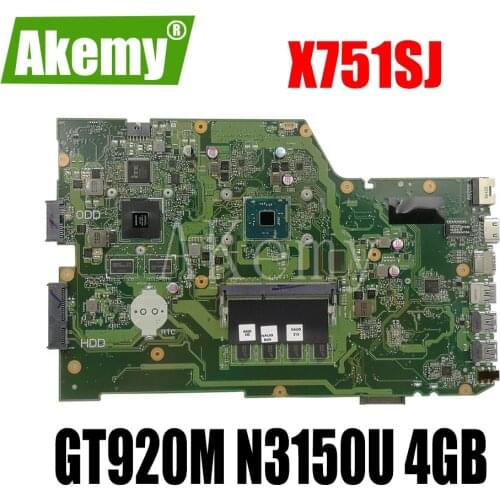 AKEMY X751SJ original mainboard For Asus X751S X751SJ X751SV A751S K751S with GT920M N3150U 4GB RAM Laptop motherboard