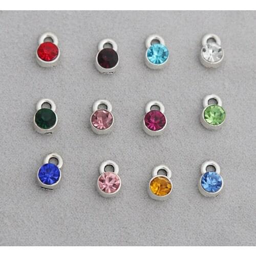 RAINXTAR Fashion 10pcs Alloy 6mm Month Birthstone Charms Colorful Round Pendant Charms 6*10mm AAC1897