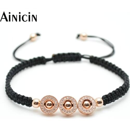 5pcs Fashion Women Jewelry Rose Gold Color Copper Round Beads Hand-knitted Adjustable Bracelet Birthday Christmas Gift 25