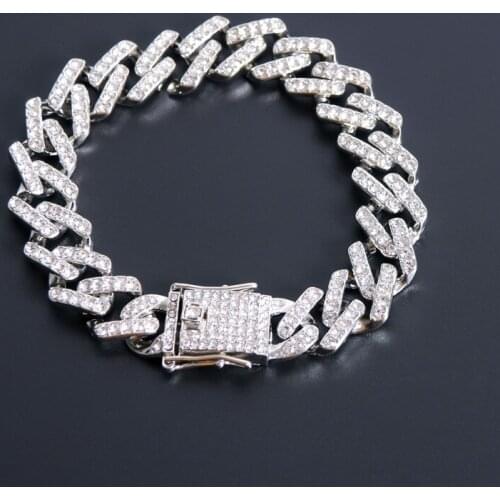 Hip Hop Bling Iced Out Mens Rapper Bracelet Full Rhinestone Pave With Butterfly Miami Cuban Link Chain Bracelet for Men Jewelry