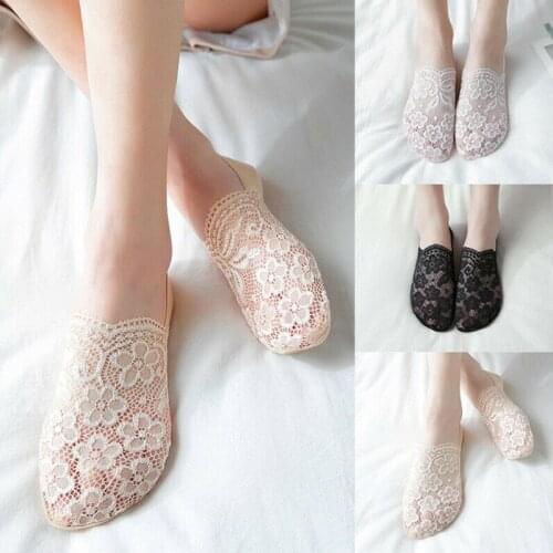 Women Lace Flower Boat Socks Low Invisible Ankle Transparent Hollow Out Socks Spring Summer Girls Non-slip Short Sock