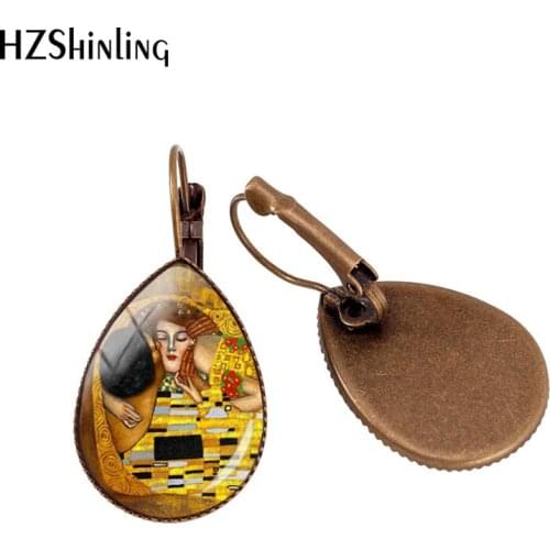2019 New Gustav Klimt Kiss Ear Clip Mother And Child Tear Drop Earring Glass Dome Jewelry Handmade