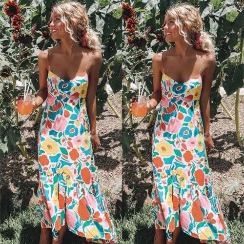New Women Summer Sleeveless Floral Long Maxidress Evening Cocktail Party Beach Dresses Sundress
