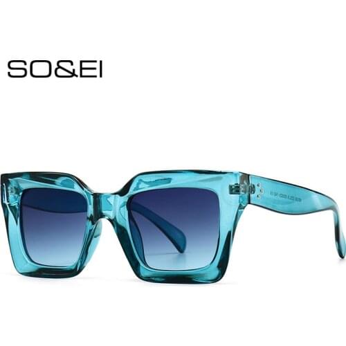 SO&EI Retro Cat Eye Women Sunglasses Fashion Brand Designer Blue Purple Square Sun Glasses Men Shades UV400 Female Nails Eyewear