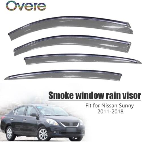 Overe 4Pcs/1Set Smoke Window Rain Visor For Nissan Sunny N17 2011-2013 2014 2015 2016 2017 2018 Awnings Shelters Accessories