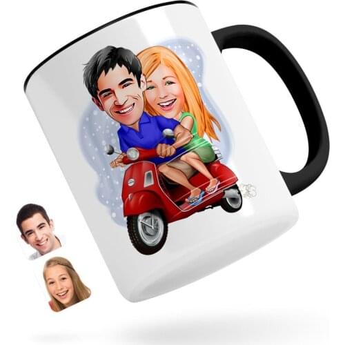 Personalized Valentine Caricature Of Black Mug Bardak-10