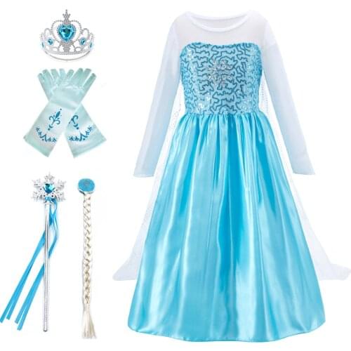 Girls Halloween Princess Dress Snow Queen Elsa Costume Children Fancy Frozen Dress Girl Party Long Gown Birthday Gift for Kids