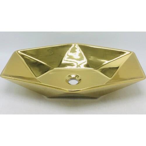 European style gold-plated above counter basin wash bathroom wash basin single hole basin hexagonal pure gold wash basin