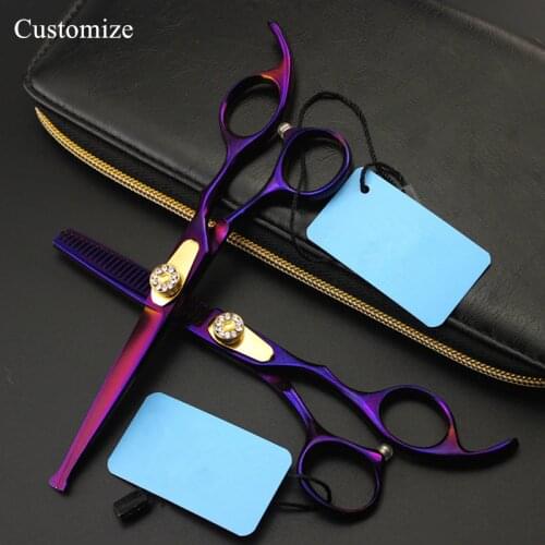 Customize professional japan 440c 6 inch Round head hair scissors set thinning barber hair cutting shears hairdressing scissors