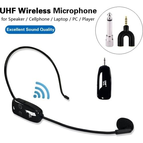 Professional UHF Wireless Microphone Voice Amplifier Headset Mic for Speaker Laptop Cellphone Live Recording