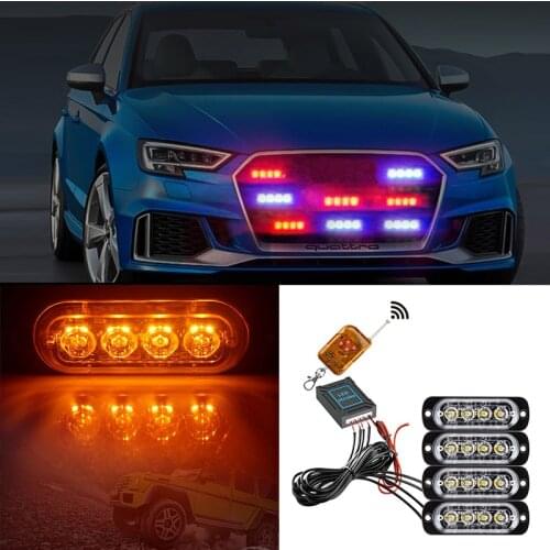 4x4 LED Car Police Strobe Light Car Van Truck Jeep Pickup Motorcycle Signal Lamp 12V Wireless Remote Car Hazard Warning Light