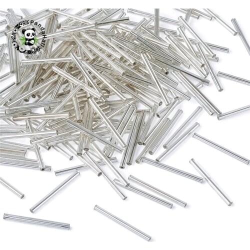 Pandahall 1 Set Glass Bugle Beads Seed Beads for Jewelry Garment Accessories Silver Color 31~34x3mm Hole: 0.5mm