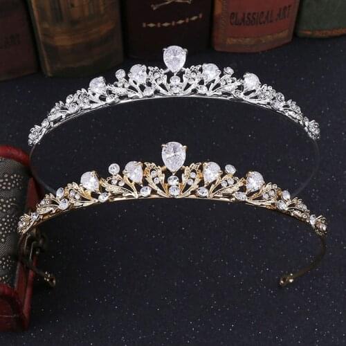 SLBRIDAL Alloy Rhinestone Crystal Cubic Zircon Bridal Tiara Princess Crown Wedding Hair Accessories Women Dress Prom Jewelry