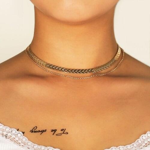 Thick & Thin 2 Kinds Double Chains Choker Adjustable Golden Silver Plated Short Necklace for Women