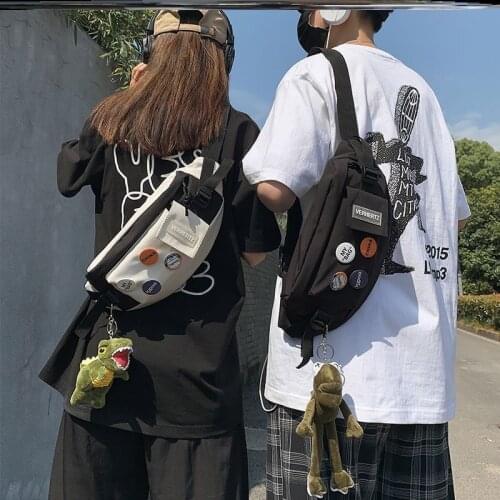 Korean Style Street Vintage Diagonal Cross Bag Ladies Harajuku Zipper Nylon Waist Bag ​Punk Shoulder Bag Womens ​Messenger Bags