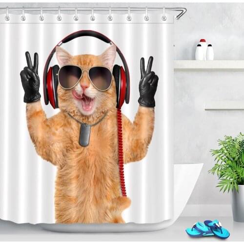 Funny Cat Printing Fabric Shower Curtain For Bathroom Cute Animals Polyester Waterproof Bath Screen Curtains Home Decoration