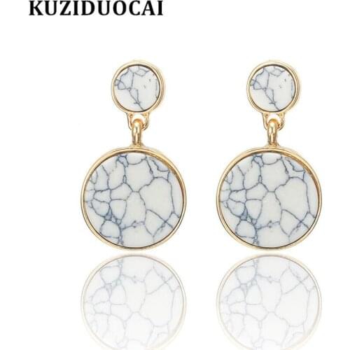 Kuziduocai New Fashion Jewelry Punk Marble Crackle Dangle Round Statement Drop Earrings For Women Girl Pendientes Brincos E-1935