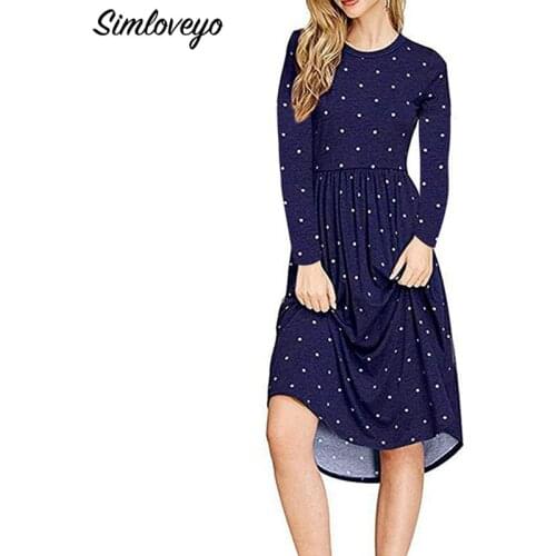 SIMLOVEYO Dot Printing Wine Red Vintage A-line Spring Autumn Dress 2019 Women Elegant O-Neck Long Sleeve Club Party Dresses