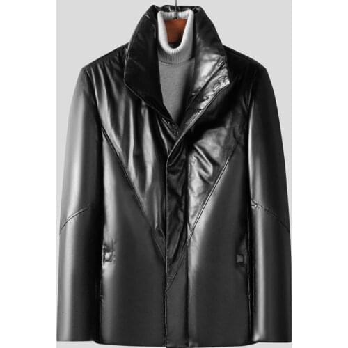 Winter Mens Stand Collar Leather Sheepskin Thickened Leather Coat Jacket Down Jacket Hot Sale
