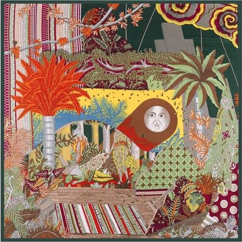 130cm*130cm High Quality Large Square Scarves Shawls,Luxury Brand H Forest Print Twill Silk Scarf For Women Headband