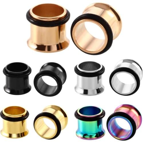 2PCS Steel Single Flare Flesh Tunnel Ear Plugs Expander 1.6mm-25mm Ear Stretchers Earring Gauges Gold Black Body Jewelry